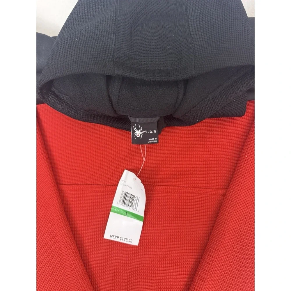 Spyder Men's 1/4 Zip Waffle Knit Hoodie Red/Black Performance Pullover Large NWT